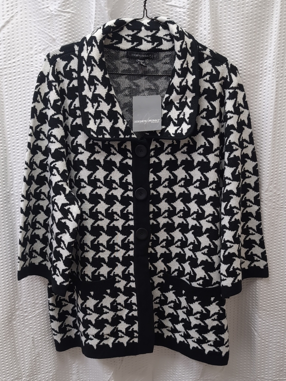 Designers Originals Black and White Houndstooth Button-Front Cardigan